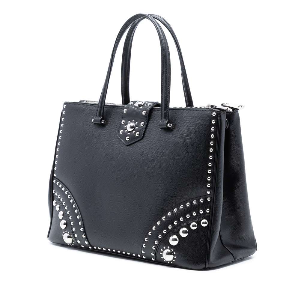 Prada Saffiano Turnlock Double Zip Studded Tote - 2
