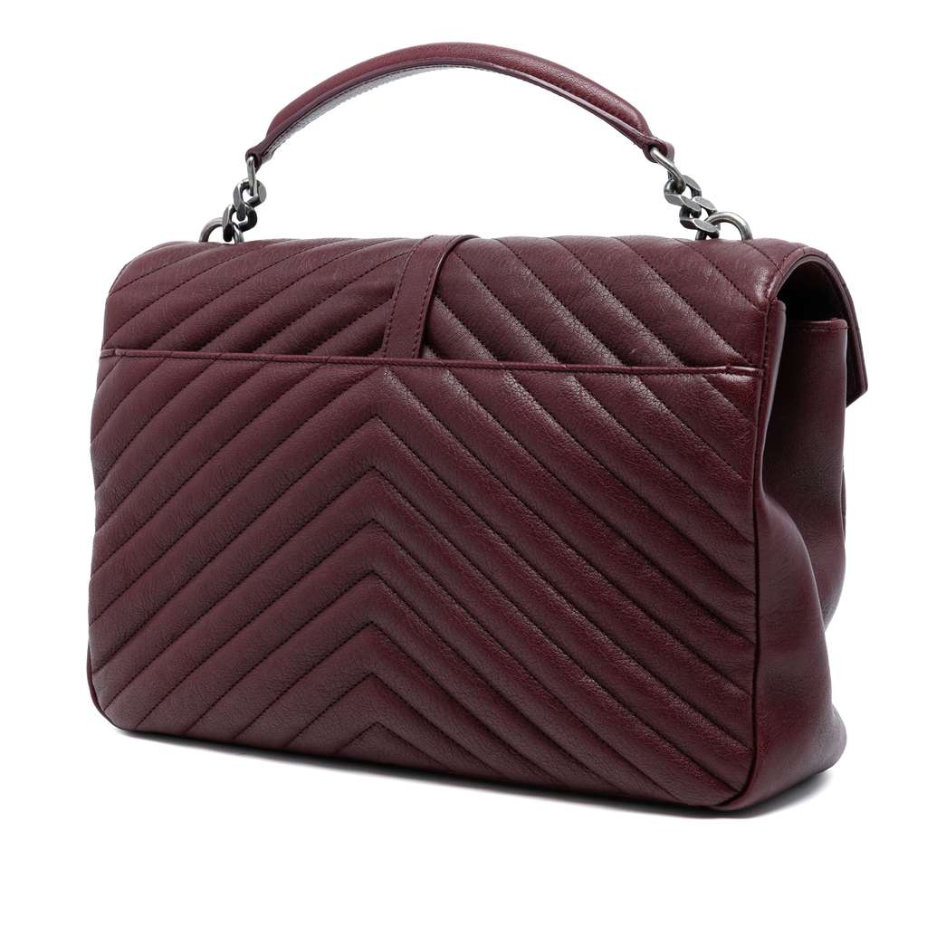 Saint Laurent Large Sheepskin Chevron Monogram College Satchel - 2