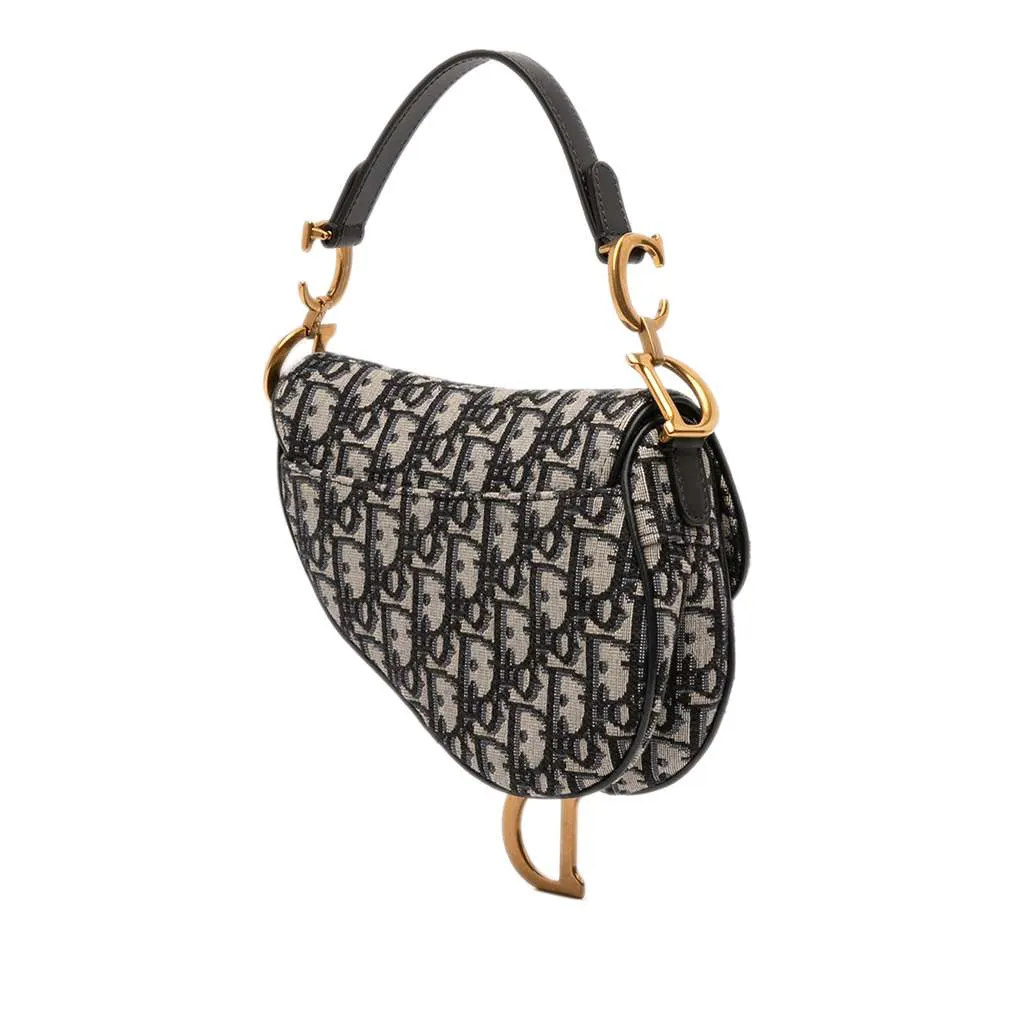 Dior Mini Oblique Canvas Saddle Bag Blue Canvas Very good - Back View
