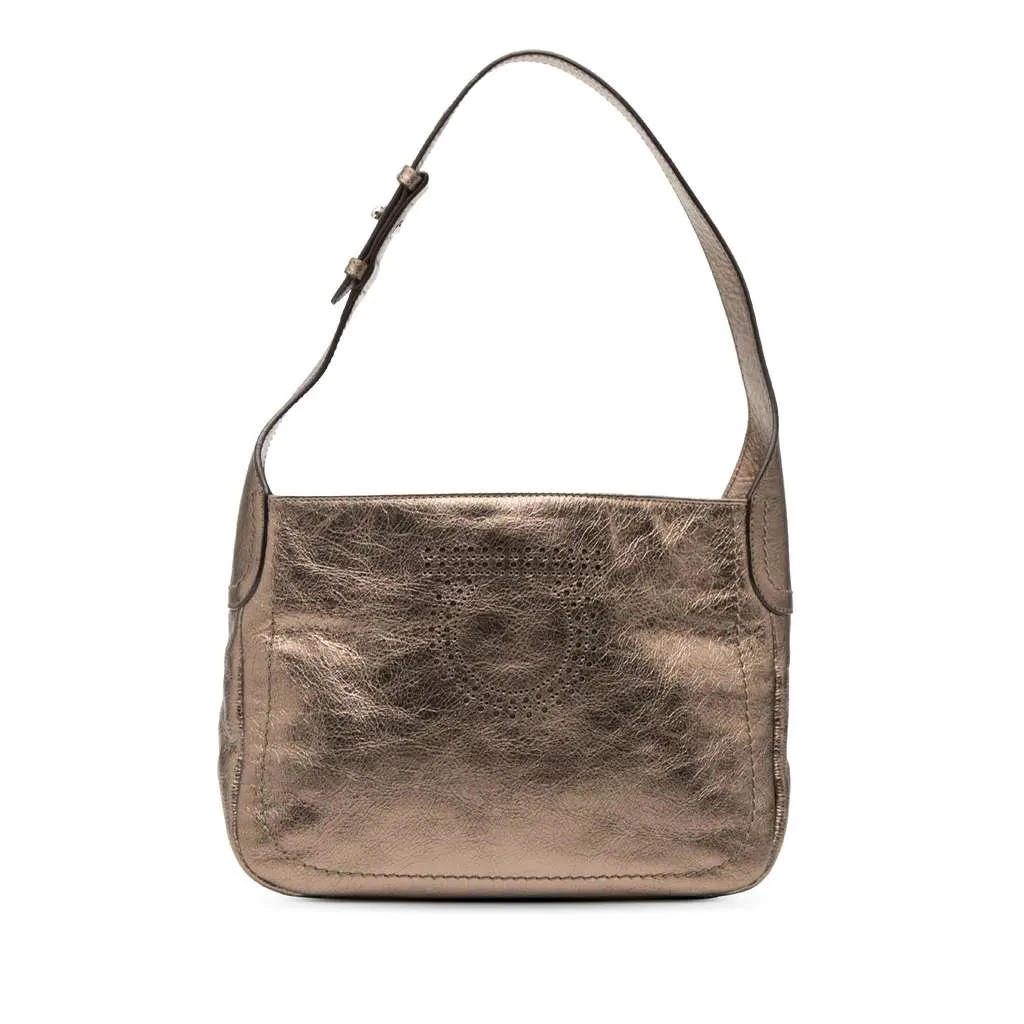 Salvatore Ferragamo Perforated Leather Gancini Shoulder Bag Brown Leather Very good - Front View