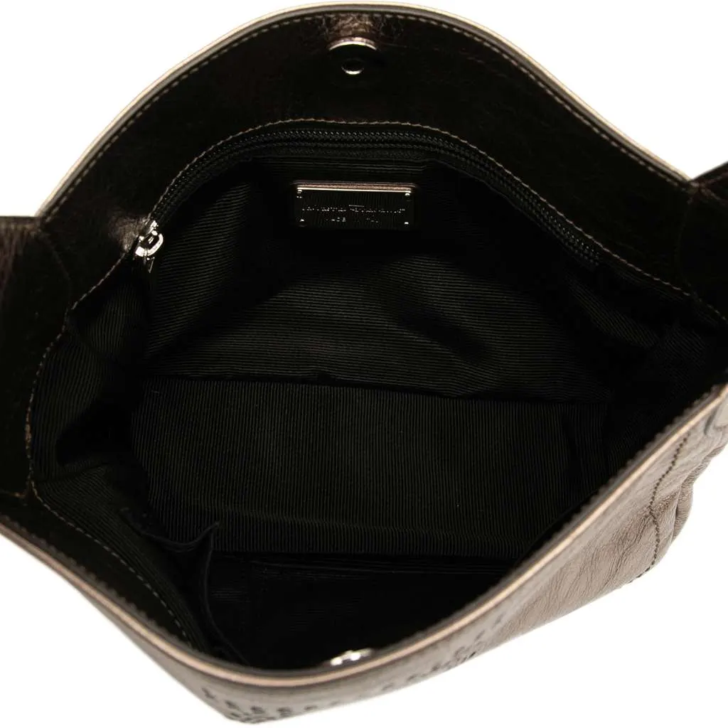 Salvatore Ferragamo Perforated Leather Gancini Shoulder Bag Brown Leather Very good - Model View