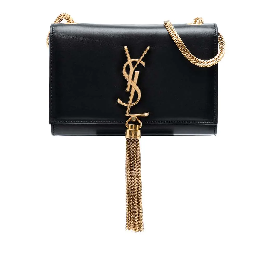 Saint Laurent Small Leather Monogram Kate Tassel Crossbody Black Leather Good - Front View