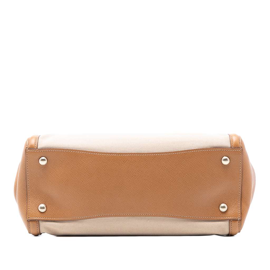 Prada Saffiano Cuir Trimmed Canapa Satchel - 3