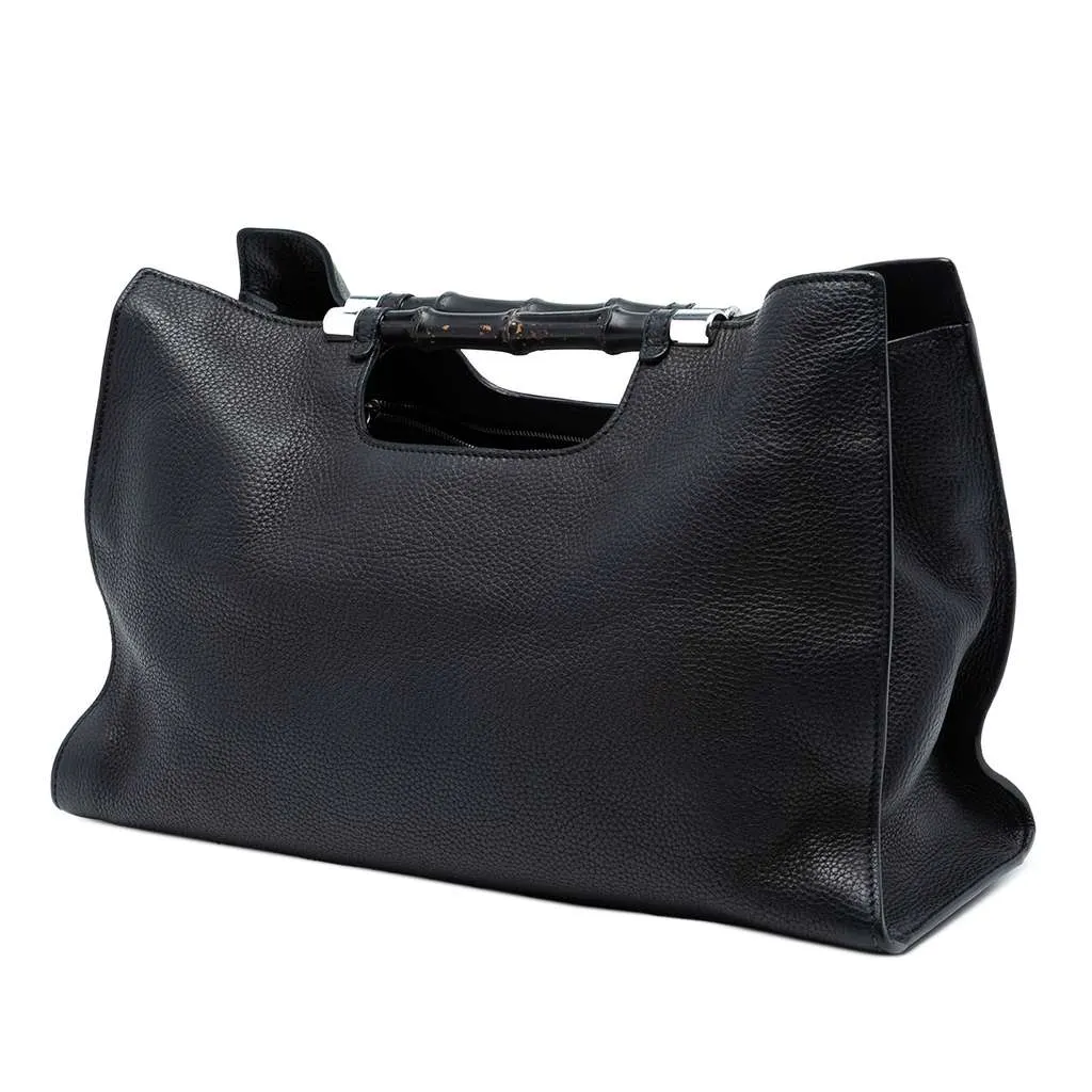 Gucci Medium Calfskin Bamboo Daily Shopper Satchel Black Leather Very good - Back View