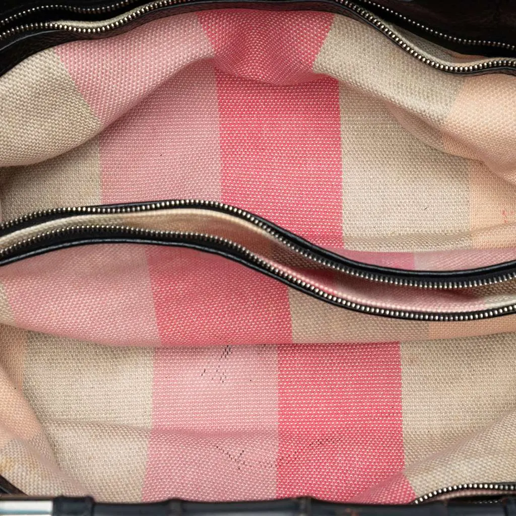 Gucci Medium Calfskin Bamboo Daily Shopper Satchel Black Leather Very good - Model View