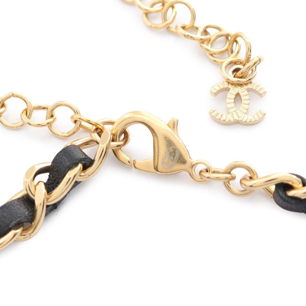 Chanel Gold Plated Leather Lucky Charms Choker Necklace - 4
