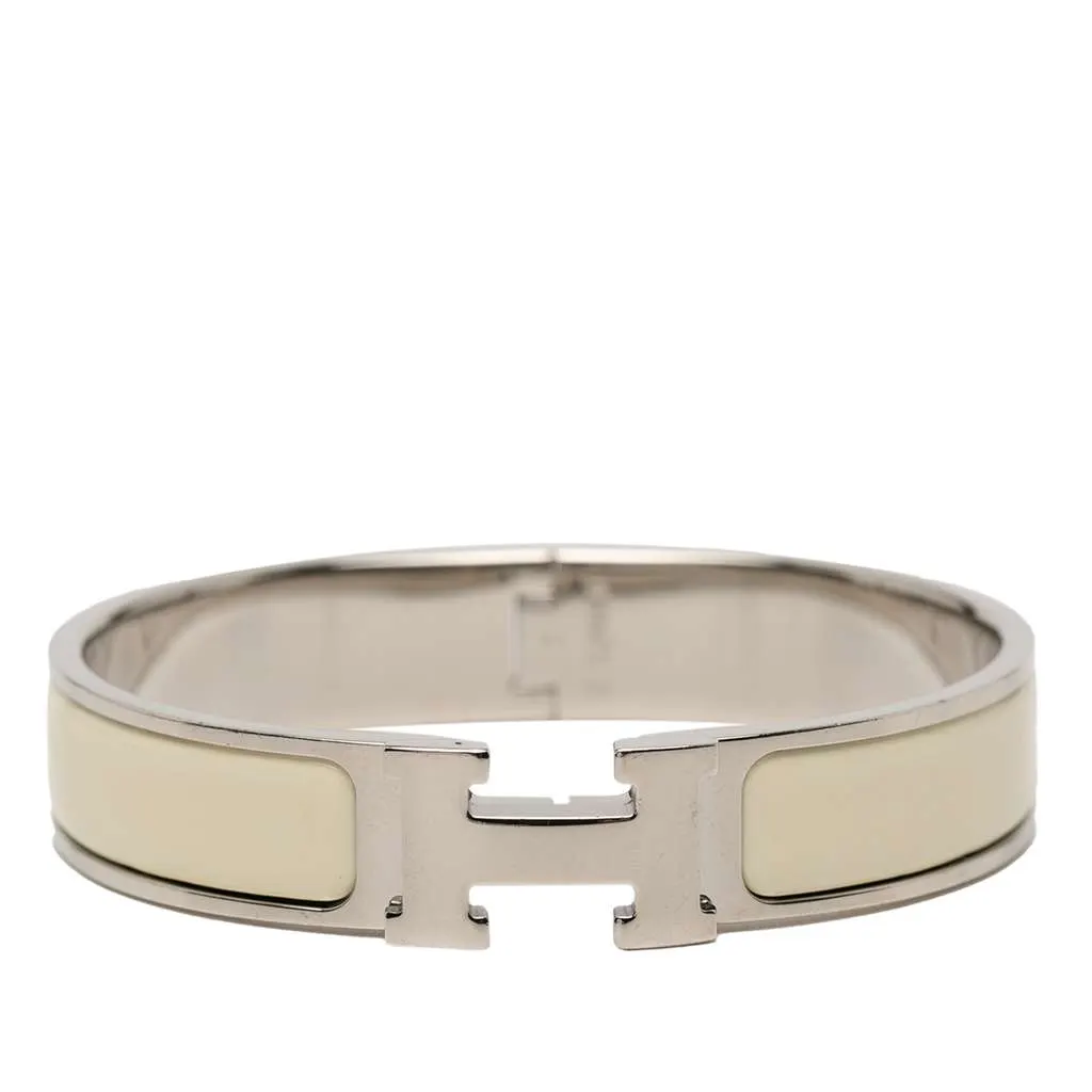 Hermès Narrow Enamel Clic H Bracelet TGM White Good - Front View