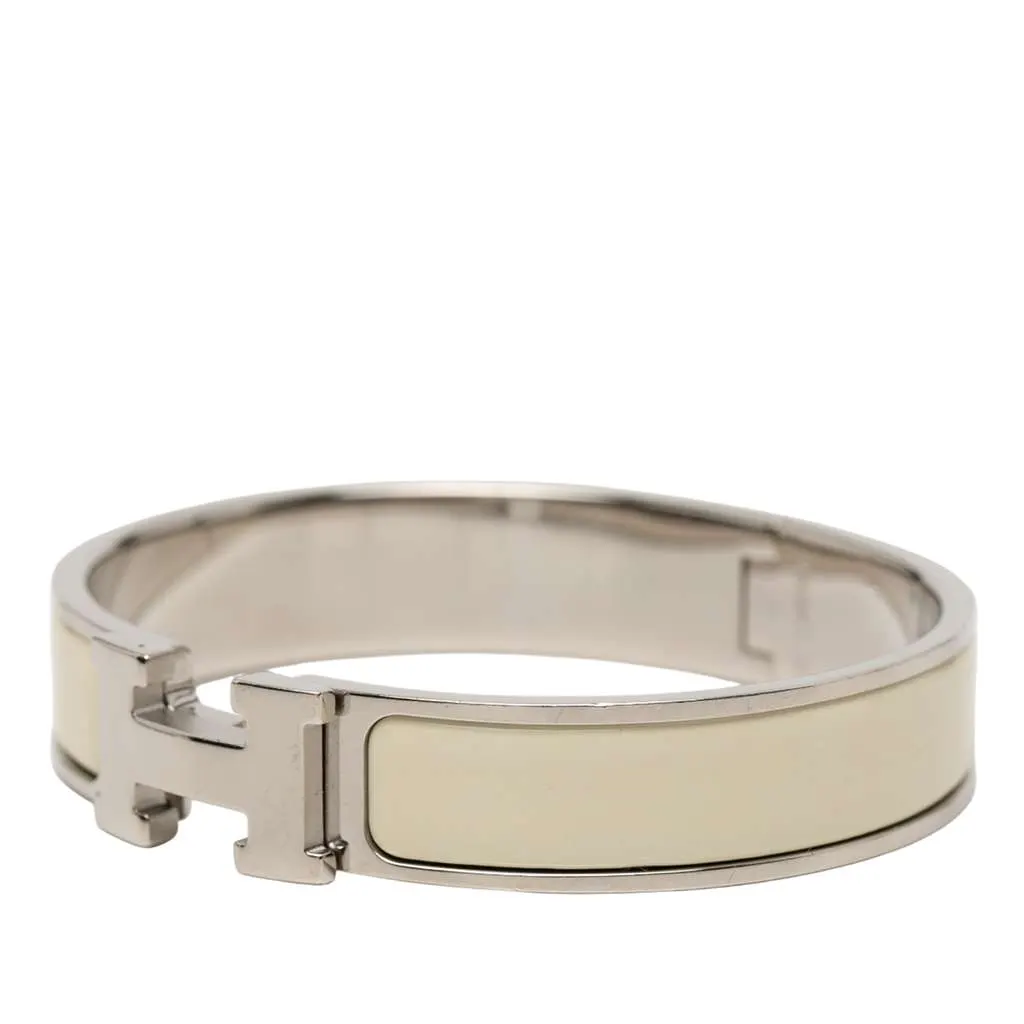 Hermès Narrow Enamel Clic H Bracelet TGM White Good - Back View
