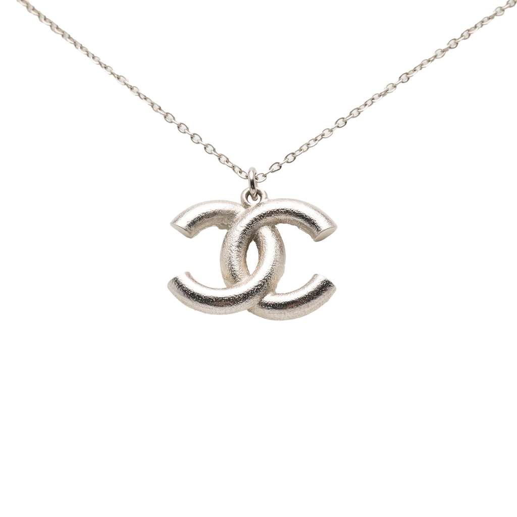 Chanel Silver Plated CC Rhinestones Pendant Necklace - 2