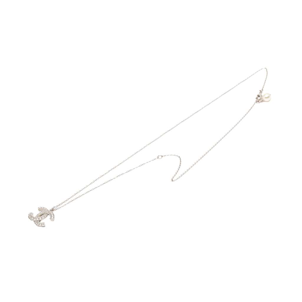 Chanel Silver Plated CC Rhinestones Pendant Necklace - 5