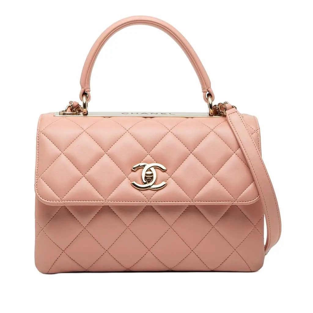Chanel Small Quilted Lambskin Trendy CC Flap Pink Leather Good - Front View