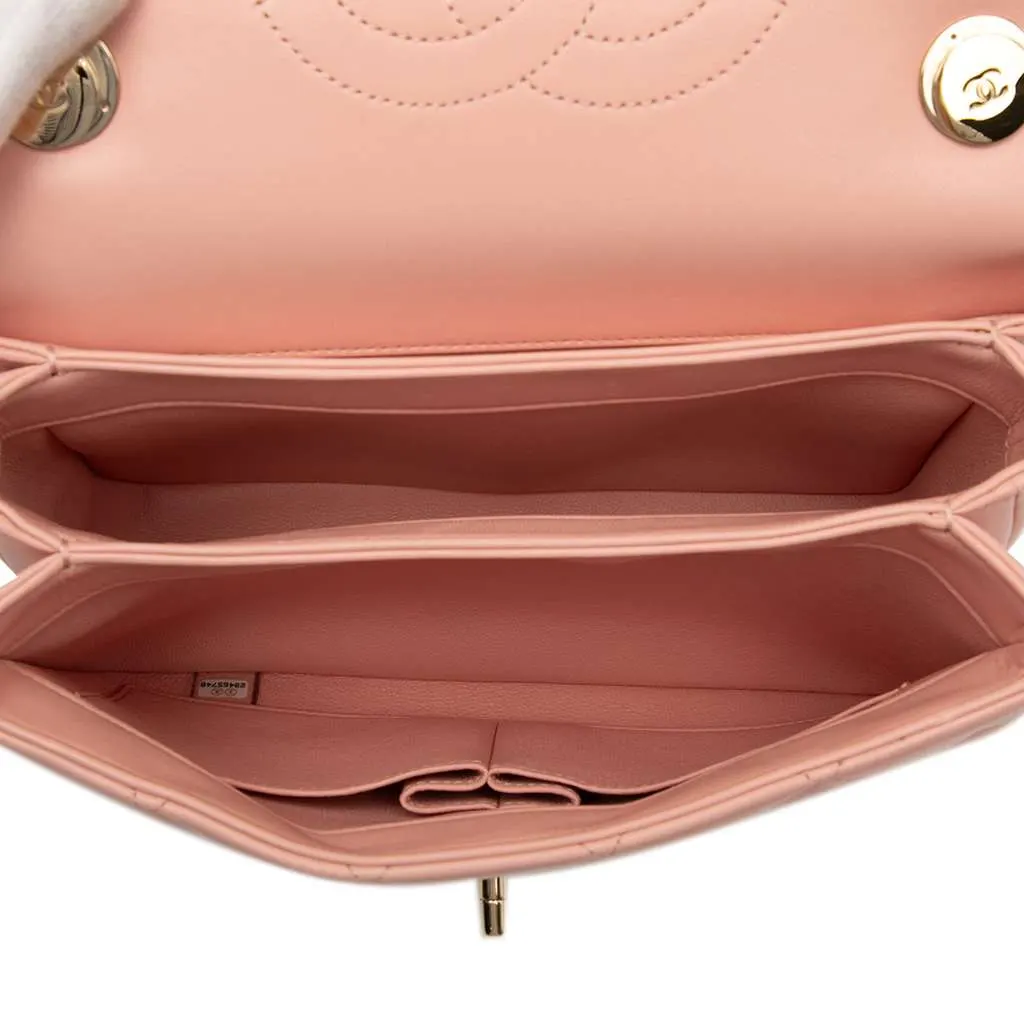 Chanel Small Quilted Lambskin Trendy CC Flap Pink Leather Good - Model View