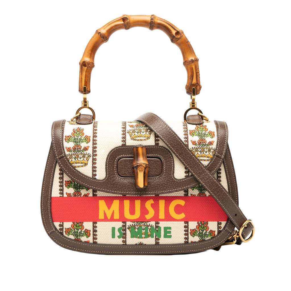 Gucci 100th Anniversary Medium Canvas 1947 Bamboo Top Handle Bag