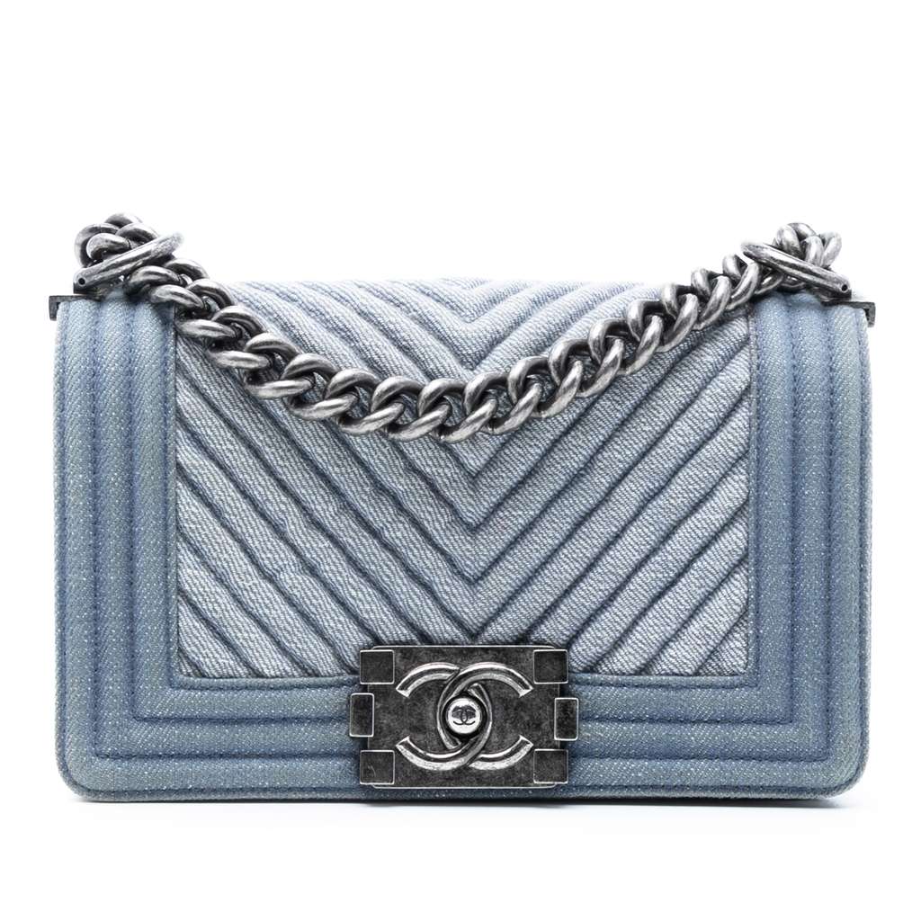 Chanel Small Chevron Denim Boy Flap
