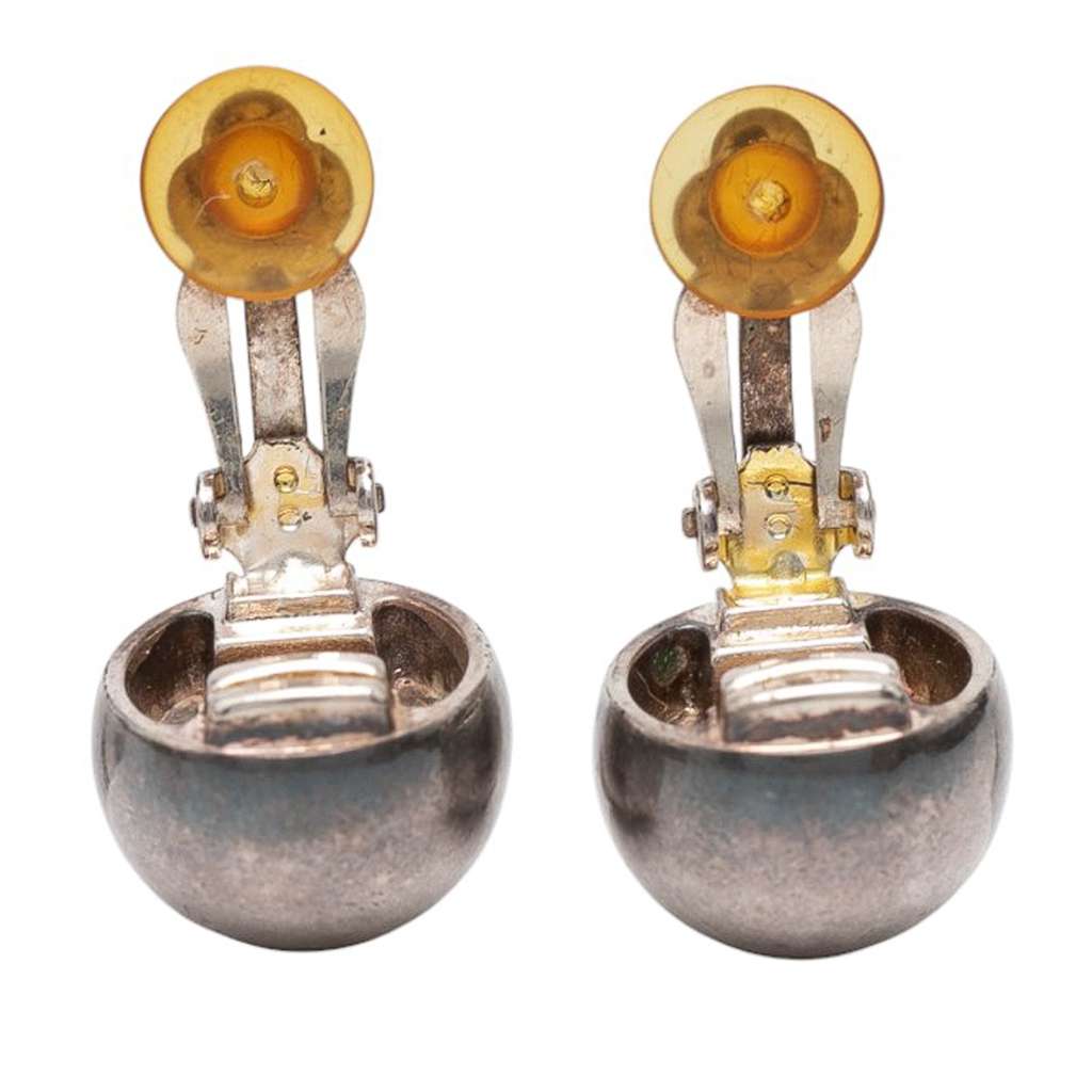 Chanel Silver Plated Logo Ball Clip On Earrings - 4