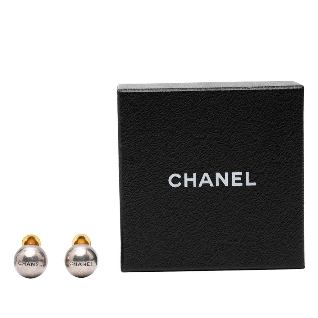 Chanel Silver Plated Logo Ball Clip On Earrings - 5