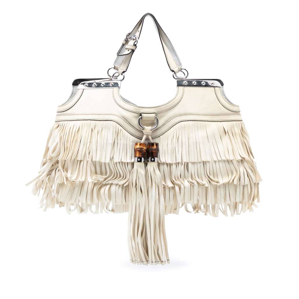 Gucci Leather Fringe Bamboo Tassel Shoulder Bag