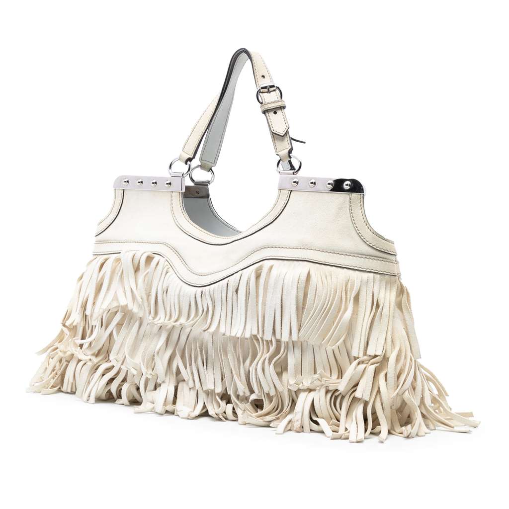 Gucci Leather Fringe Bamboo Tassel Shoulder Bag - 2