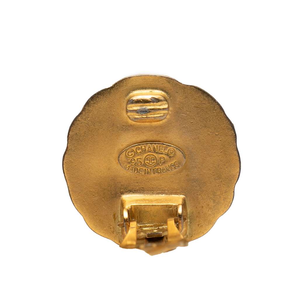 Chanel Gold Plated CC Resin Round Clip On Earrings - 3