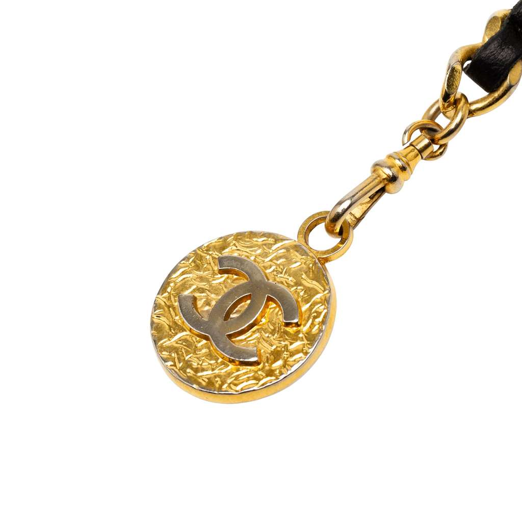 Chanel Leather Woven Gold Plated CC Medallion Chain Belt