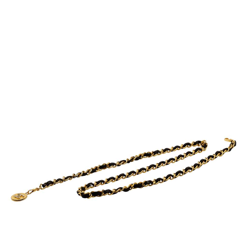 Chanel Leather Woven Gold Plated CC Medallion Chain Belt - 2