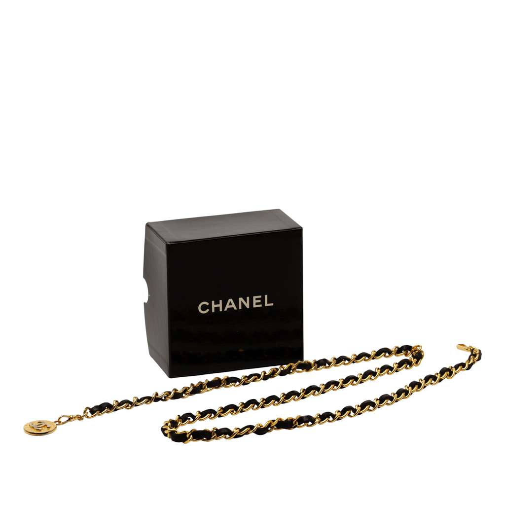 Chanel Leather Woven Gold Plated CC Medallion Chain Belt - 5