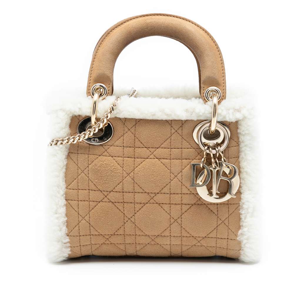 Dior Mini Suede Cannage with Shearling Trim Lady Dior