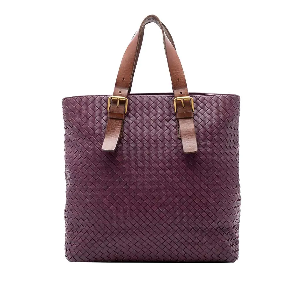 Bottega Veneta Bicolor Nappa Intrecciato Belt Strap Tote Purple Leather Very good - Front View
