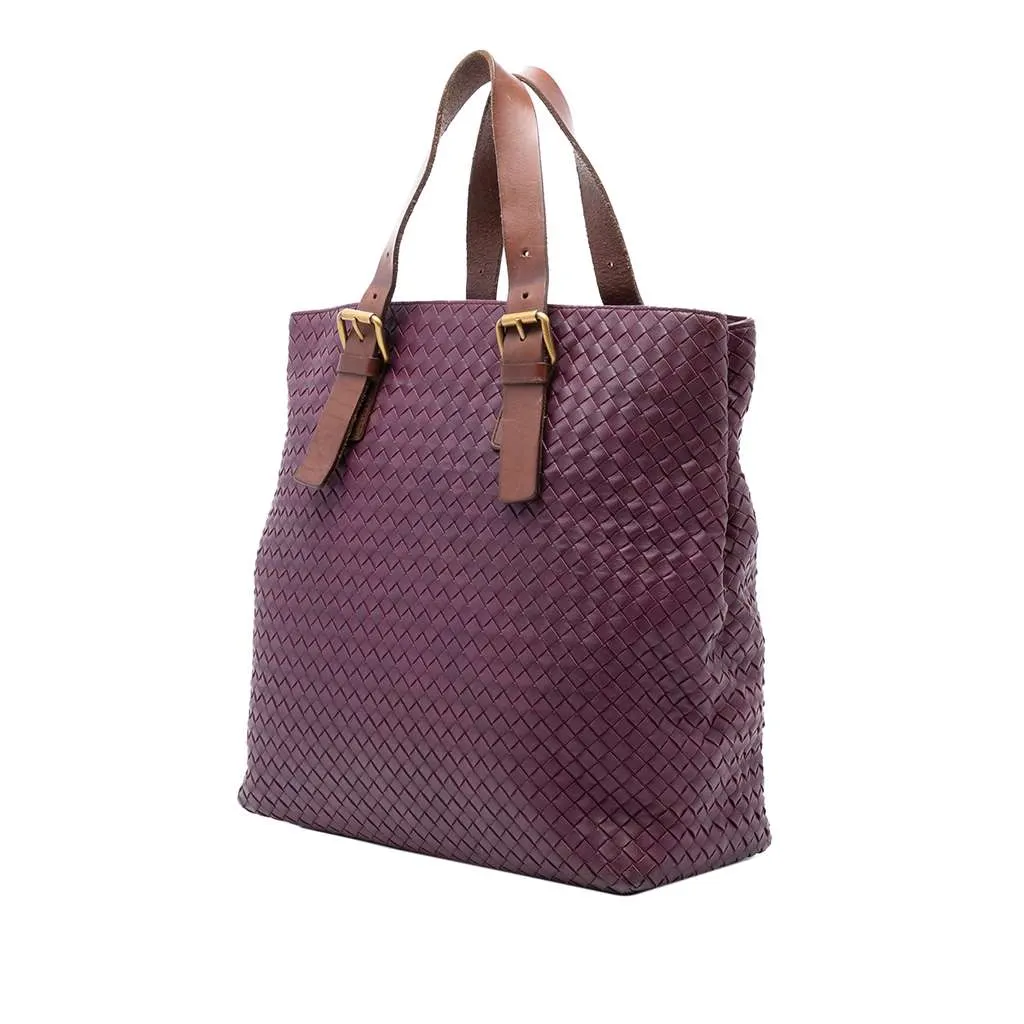 Bottega Veneta Bicolor Nappa Intrecciato Belt Strap Tote Purple Leather Very good - Back View