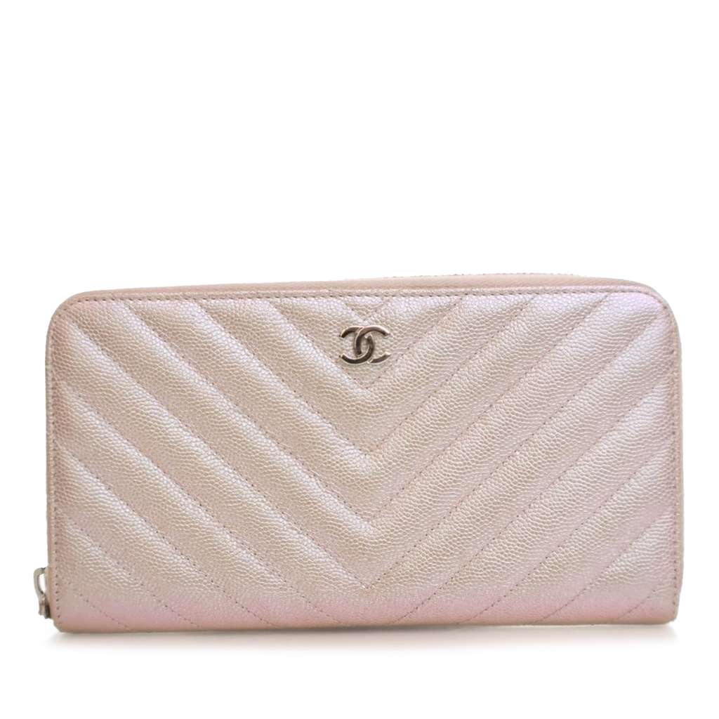 Chanel CC Chevron Iridescent Caviar Zip Around Wallet