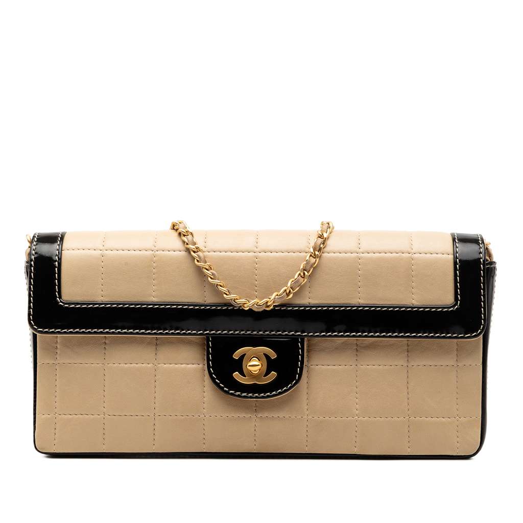 Chanel CC Chocolate Bar Lambskin and Patent East West Flap