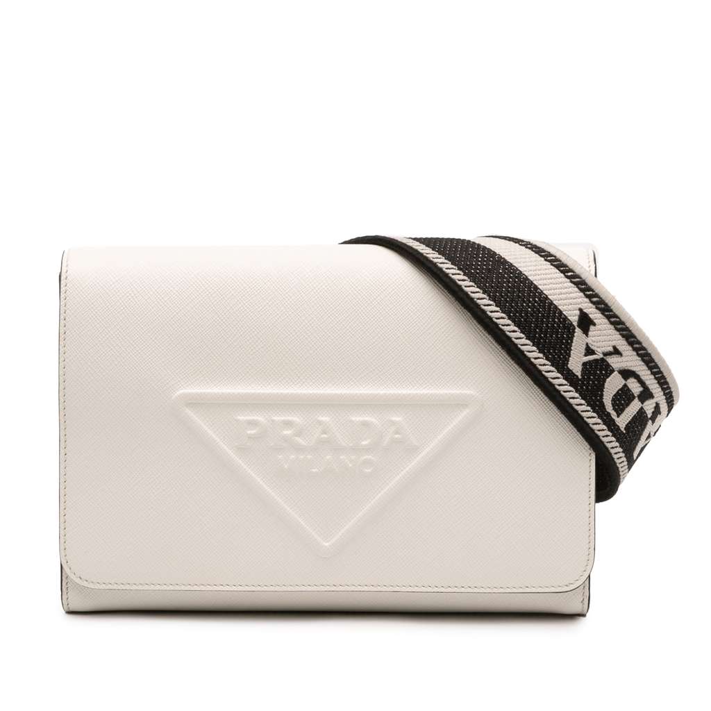 Prada Saffiano Triangle Embossed Logo Flap Crossbody
