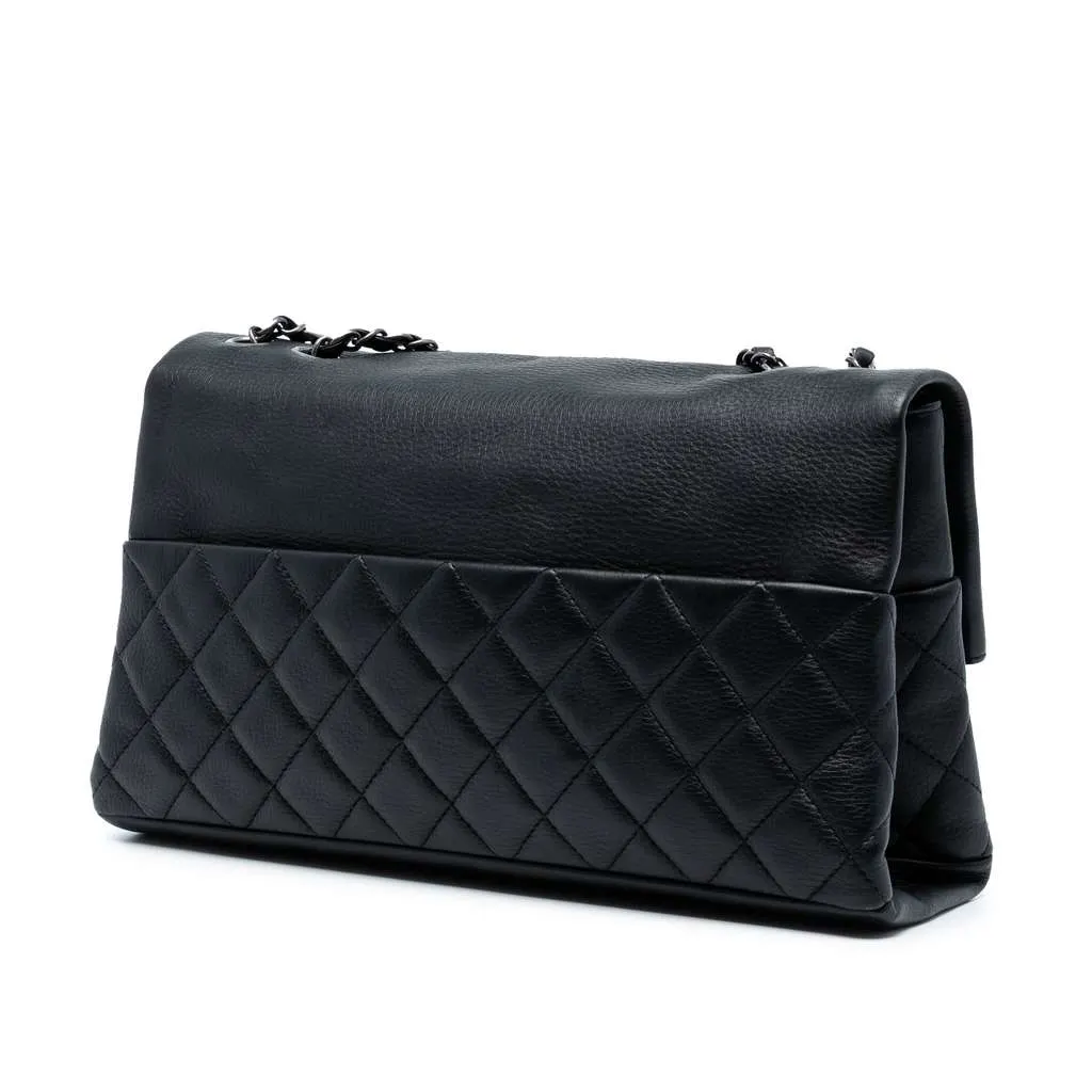Chanel CC Quilted Calfskin Hamptons Foldover Flap Black Leather Good - Back View