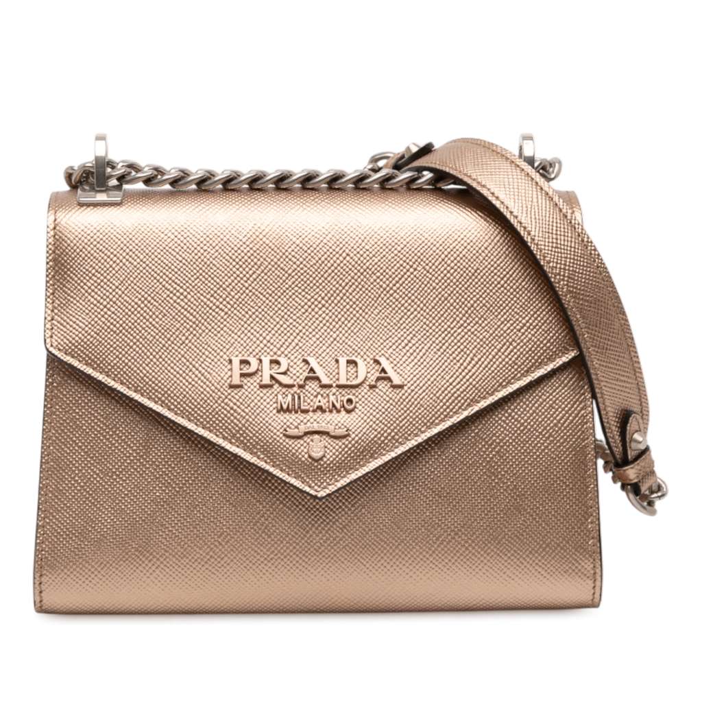 Prada Metallic Saffiano Cuir Leather Monochrome Envelope Flap