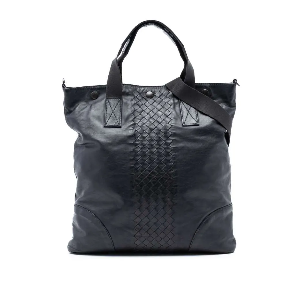 Bottega Veneta Intrecciato Trimmed Nappa Convertible Tote Black Leather Very good - Front View
