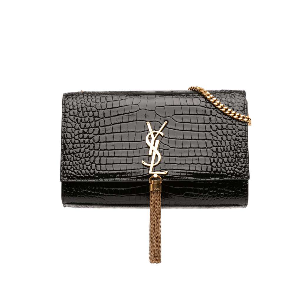 Saint Laurent Medium Croc Embossed Leather Kate Tassel Crossbody