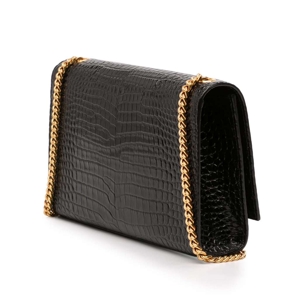 Saint Laurent Medium Croc Embossed Leather Kate Tassel Crossbody - 2