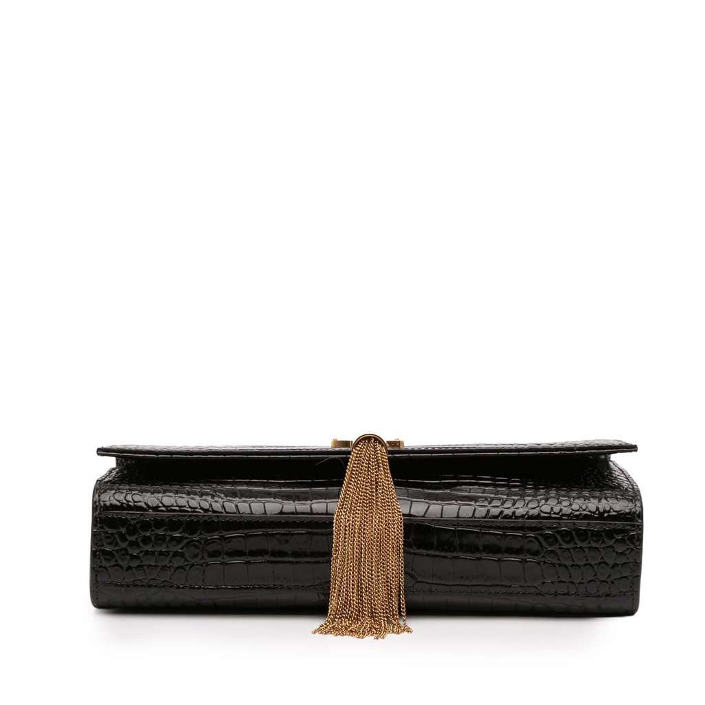 Saint Laurent Medium Croc Embossed Leather Kate Tassel Crossbody - 3