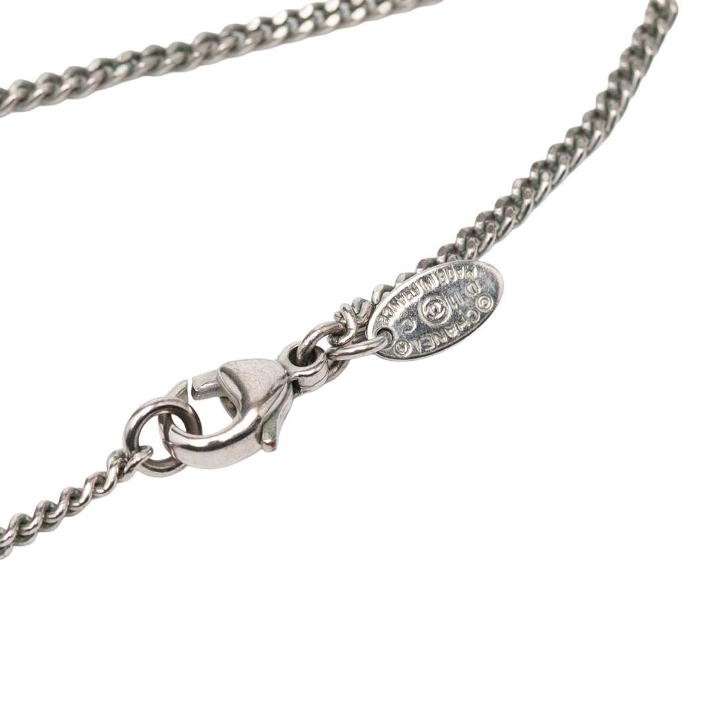 Chanel Silver Plated CC Rhinestone and Heart Pendant Necklace - 3