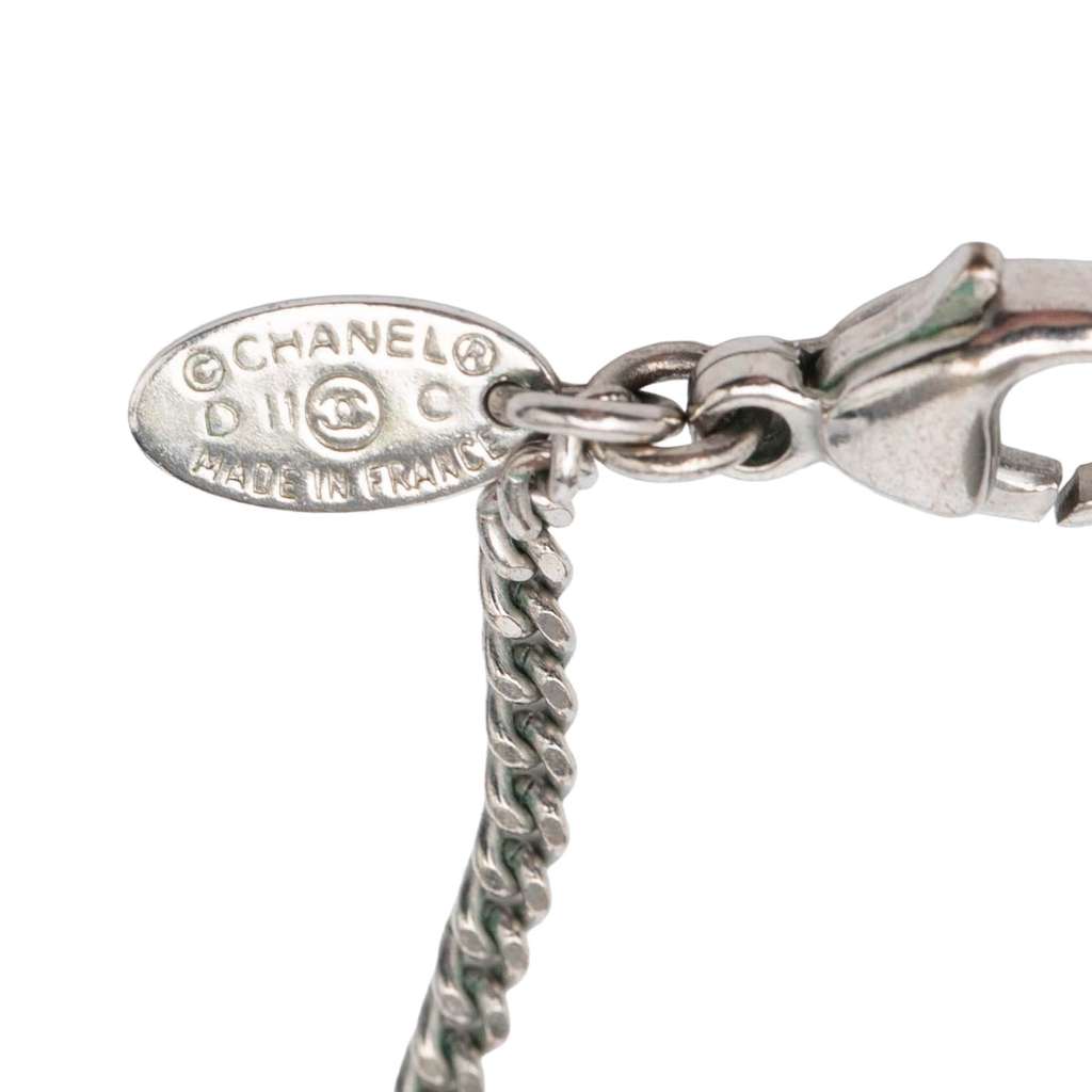 Chanel Silver Plated CC Rhinestone and Heart Pendant Necklace - 4