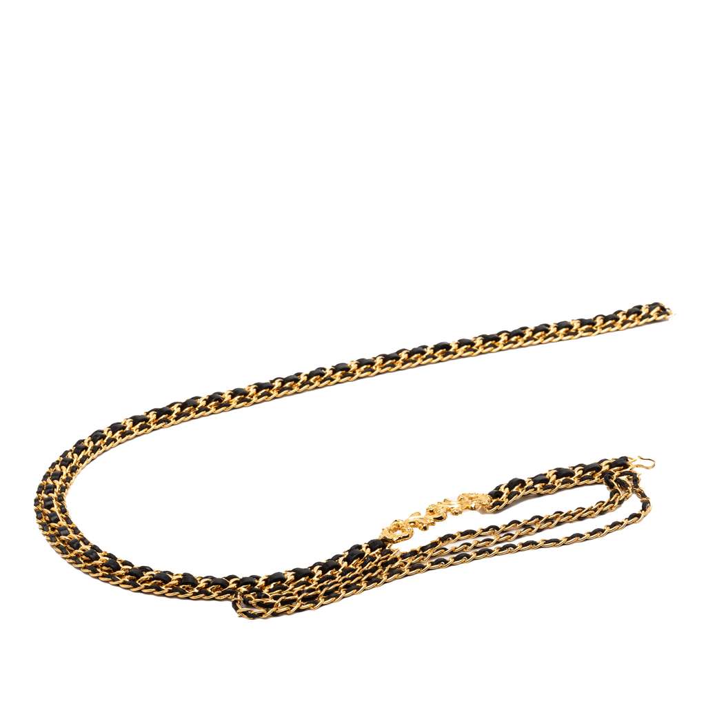 Chanel Leather Woven Gold Plated Chain Link Belt