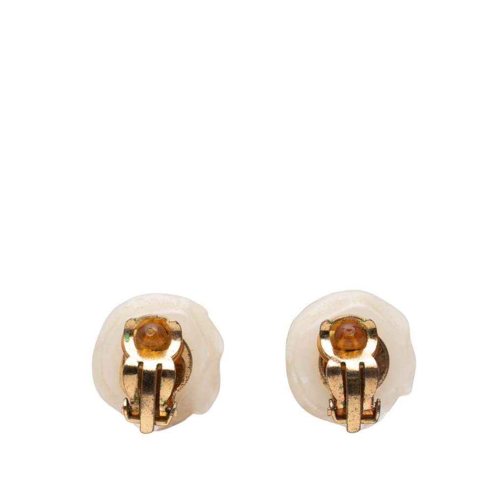 Chanel CC Resin Gold Plated Camellia Clip On Earrings - 2