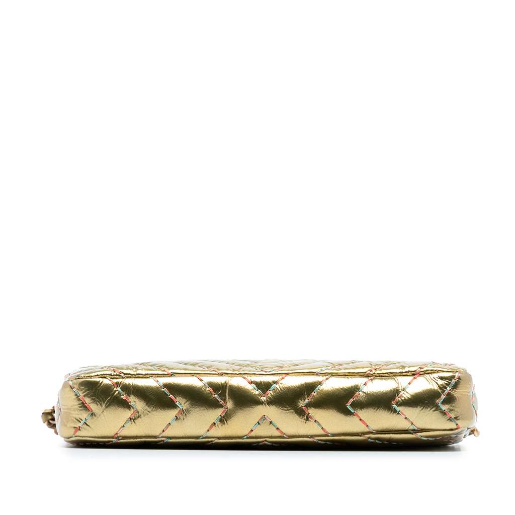 Chanel CC Chevron Metallic Lambskin Double Zip Wallet on Chain - 3