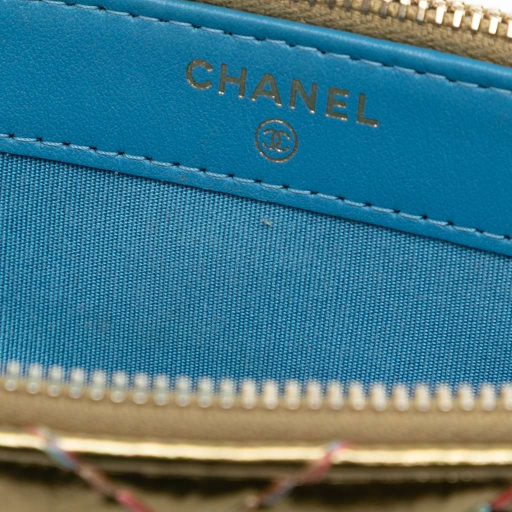 Chanel CC Chevron Metallic Lambskin Double Zip Wallet on Chain - 5