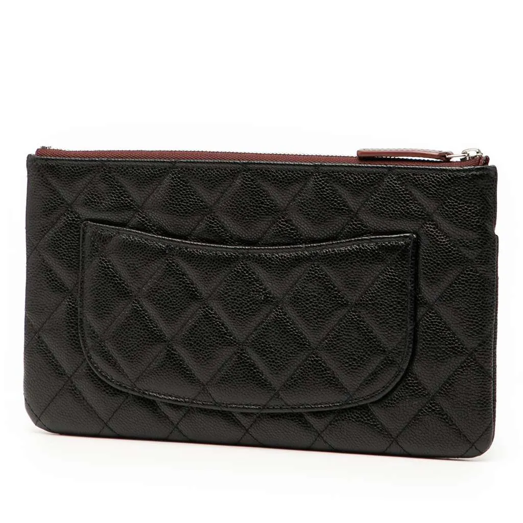 Chanel Quilted Caviar Double Zip Cosmetic Case Black Leather Good - Back View