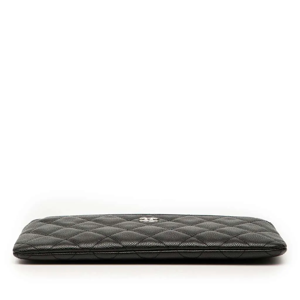 Chanel Quilted Caviar Double Zip Cosmetic Case Black Leather Good - Inside View