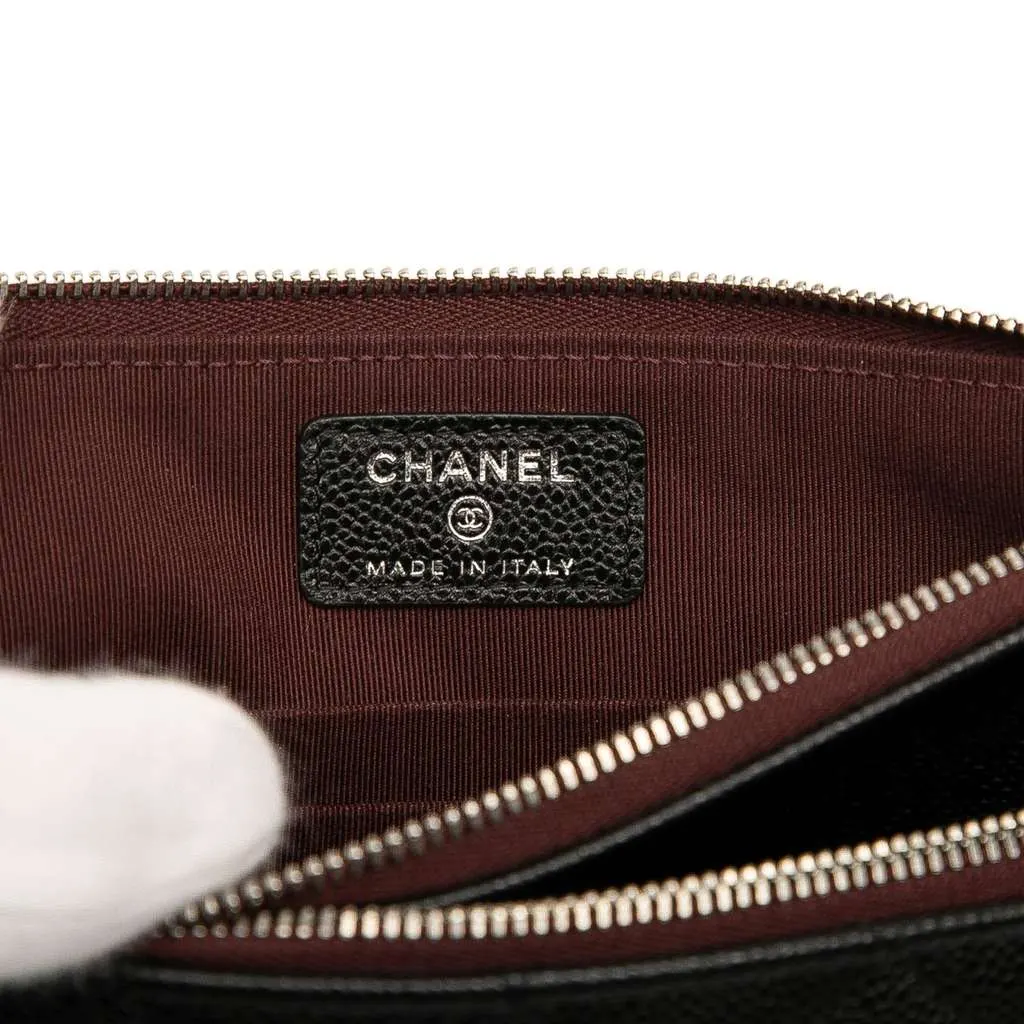 Chanel Quilted Caviar Double Zip Cosmetic Case Black Leather Good - Box View