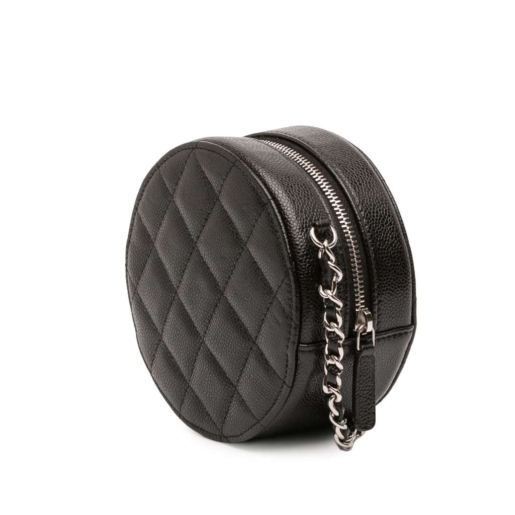 Chanel CC Quilted Caviar Round Clutch With Chain - 2