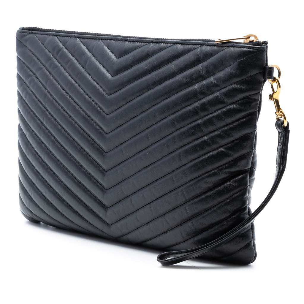 Saint Laurent Quilted Chevron Leather Monogram Document Holder - 2