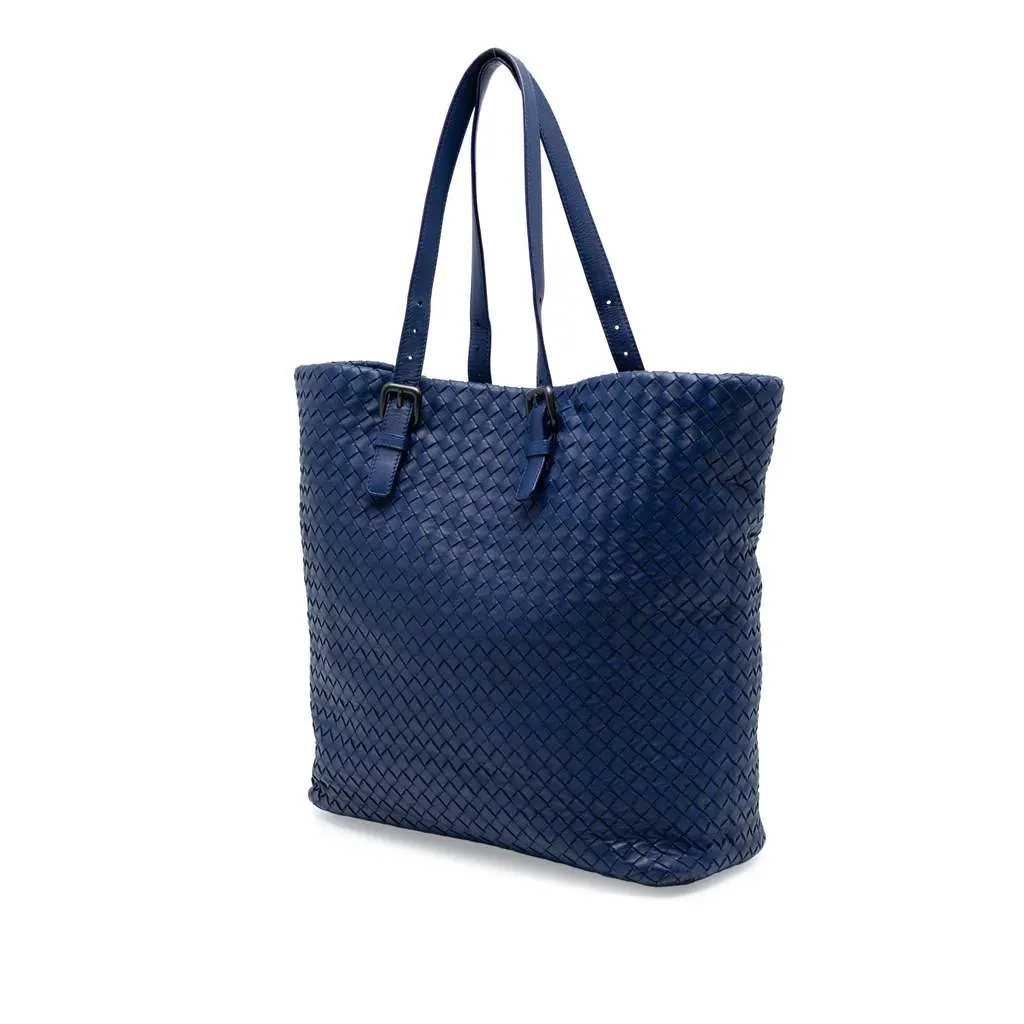 Bottega Veneta Nappa Intrecciato Belt Strap Tote Blue Leather Good - Back View